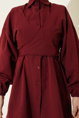 Önü Çapraz Bağlamalı Gömlek Bordo - Gömlek