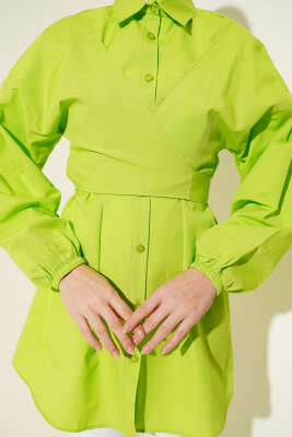 Önü Çapraz Bağlamalı Gömlek Fıstık Yeşili - Gömlek