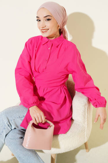 Önü Çapraz Bağlamalı Gömlek Fuşya - Gömlek