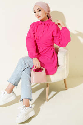 Önü Çapraz Bağlamalı Gömlek Fuşya - Gömlek