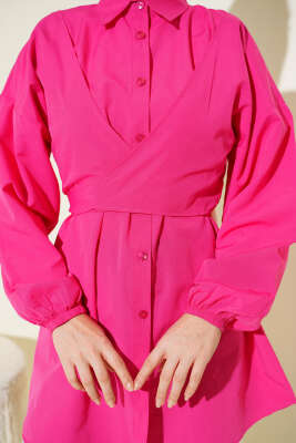 Önü Çapraz Bağlamalı Gömlek Fuşya - Gömlek