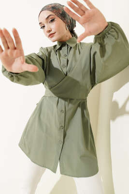 Önü Çapraz Bağlamalı Gömlek Haki - ASMİN