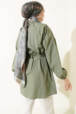 Önü Çapraz Bağlamalı Gömlek Haki - Gömlek