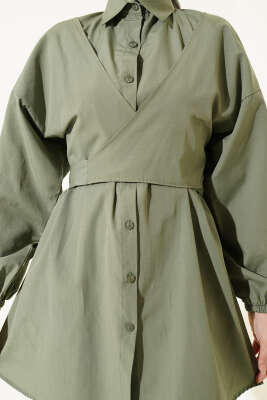 Önü Çapraz Bağlamalı Gömlek Haki - Gömlek