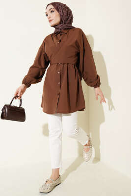 Önü Çapraz Bağlamalı Gömlek Kahve - Gömlek