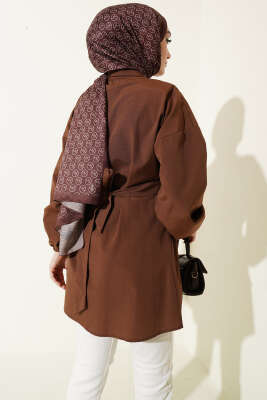 Önü Çapraz Bağlamalı Gömlek Kahve - Gömlek