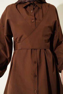 Önü Çapraz Bağlamalı Gömlek Kahve - Gömlek