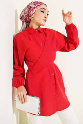 Önü Çapraz Bağlamalı Gömlek Kırmızı 