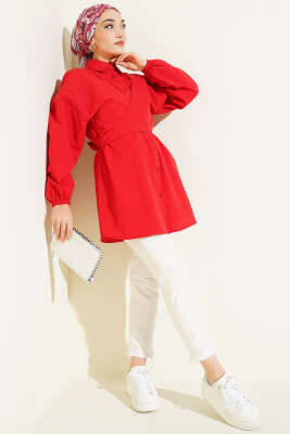 Önü Çapraz Bağlamalı Gömlek Kırmızı - Gömlek