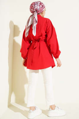 Önü Çapraz Bağlamalı Gömlek Kırmızı - Gömlek