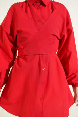 Önü Çapraz Bağlamalı Gömlek Kırmızı - Gömlek