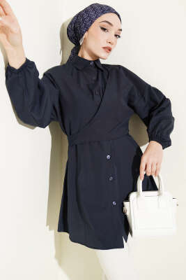 Önü Çapraz Bağlamalı Gömlek Lacivert - ASMİN