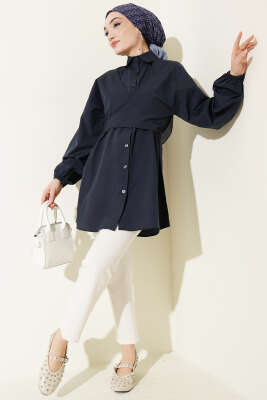 Önü Çapraz Bağlamalı Gömlek Lacivert - Gömlek
