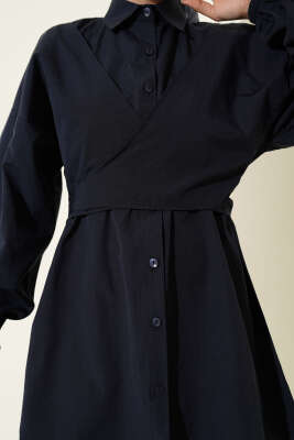 Önü Çapraz Bağlamalı Gömlek Lacivert - Gömlek