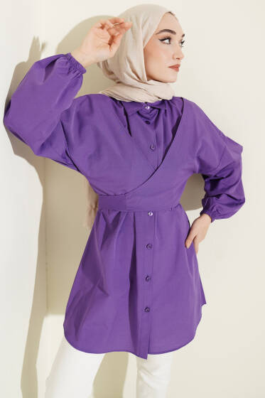 Önü Çapraz Bağlamalı Gömlek Mor - Gömlek