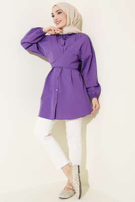 Önü Çapraz Bağlamalı Gömlek Mor - Gömlek