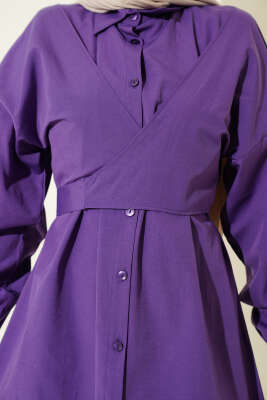 Önü Çapraz Bağlamalı Gömlek Mor - Gömlek