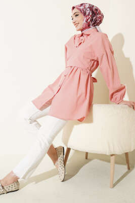 Önü Çapraz Bağlamalı Gömlek Pudra - Gömlek