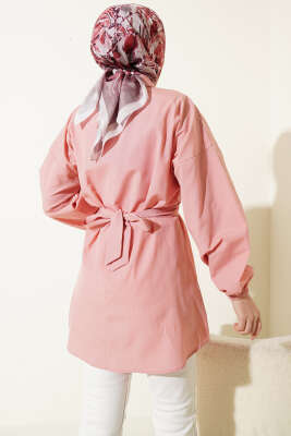 Önü Çapraz Bağlamalı Gömlek Pudra - Gömlek