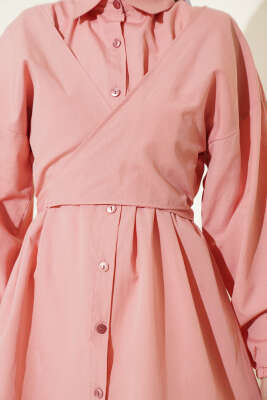 Önü Çapraz Bağlamalı Gömlek Pudra - Gömlek