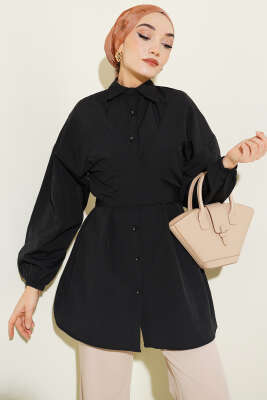 Önü Çapraz Bağlamalı Gömlek Siyah - ASMİN