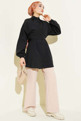 Önü Çapraz Bağlamalı Gömlek Siyah - Gömlek