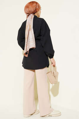 Önü Çapraz Bağlamalı Gömlek Siyah - Gömlek