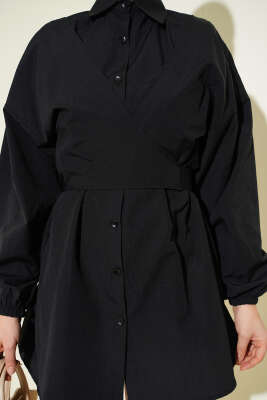 Önü Çapraz Bağlamalı Gömlek Siyah - Gömlek