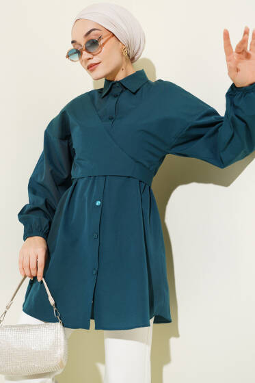 Önü Çapraz Bağlamalı Gömlek Zümrüt - Gömlek