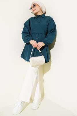 Önü Çapraz Bağlamalı Gömlek Zümrüt - Gömlek