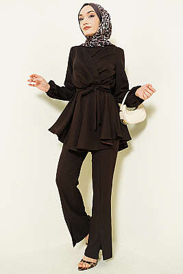 Önü Çapraz Kuşaklı İkili Takım Acı Kahve 