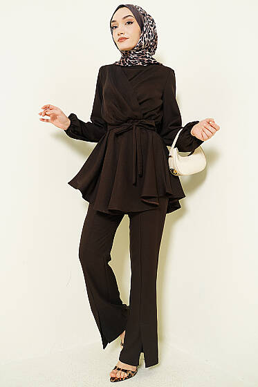 Önü Çapraz Kuşaklı İkili Takım Acı Kahve - İkili Takım