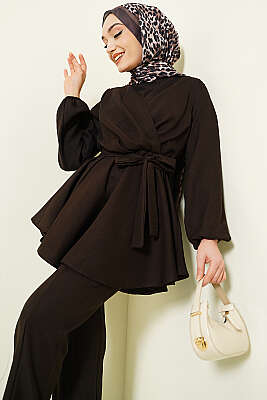 Önü Çapraz Kuşaklı İkili Takım Acı Kahve - İkili Takım