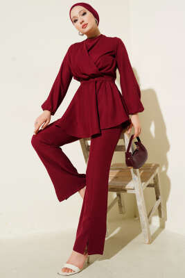 Önü Çapraz Kuşaklı İkili Takım Bordo - 500-700 TL Ürünler