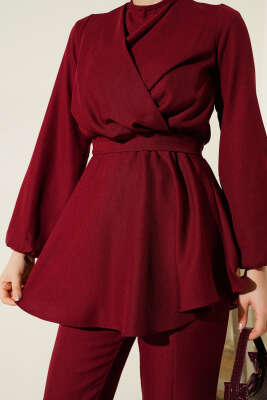 Önü Çapraz Kuşaklı İkili Takım Bordo - 500-700 TL Ürünler