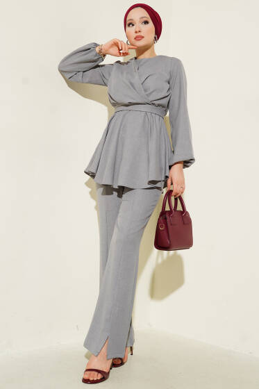 Önü Çapraz Kuşaklı İkili Takım Gri - İkili Takım