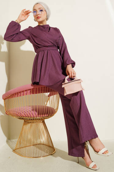 Önü Çapraz Kuşaklı İkili Takım Gül Kurusu - İkili Takım