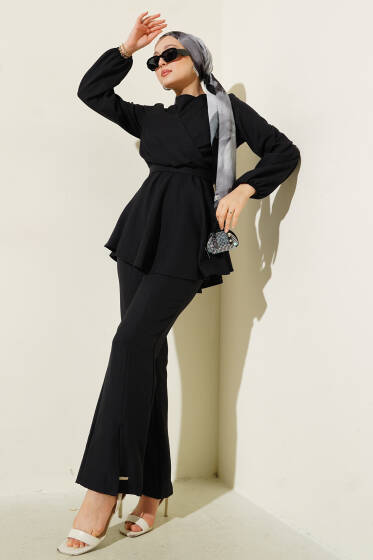 Önü Çapraz Kuşaklı İkili Takım Siyah - İkili Takım