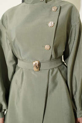 Önü Çapraz Metalize Düğmeli Takım Çağla Yeşili - İkili Takım