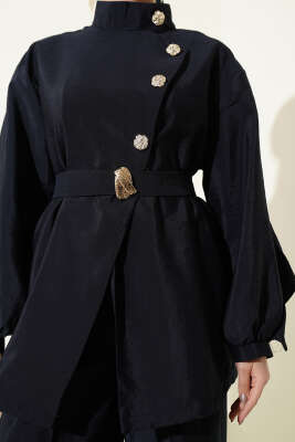 Önü Çapraz Metalize Düğmeli Takım Lacivert - İkili Takım