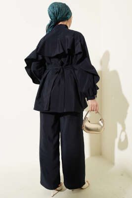 Önü Çapraz Metalize Düğmeli Takım Lacivert - İkili Takım