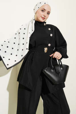 Önü Çapraz Metalize Düğmeli Takım Siyah - İkili Takım
