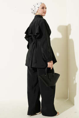 Önü Çapraz Metalize Düğmeli Takım Siyah - İkili Takım