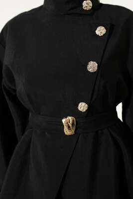 Önü Çapraz Metalize Düğmeli Takım Siyah - İkili Takım