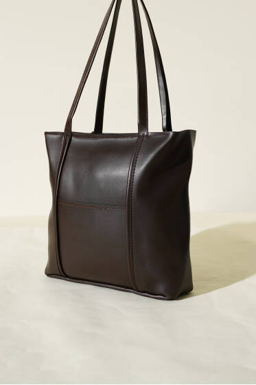 Önü Cepli Fermuarlı Çanta Acı Kahve - Kol Çantası