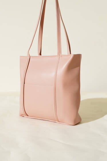 Önü Cepli Fermuarlı Çanta Pudra - Kol Çantası