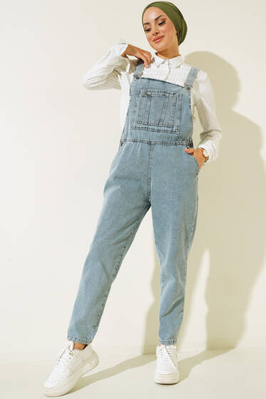 Önü Cepli Kot Mavisi Salopet - Tesettür Tulum & Salopet