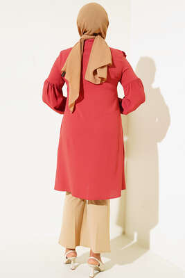 Önü Çiçek Nakış Fırfırlı Tunik Gül Kurusu - Tunik