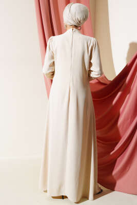 Önü Çiçek Taşlı Elbise Taş - Tesettür Elbise