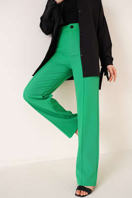 Önü Çımalı Bol Pantolon Yeşil - Thumbnail